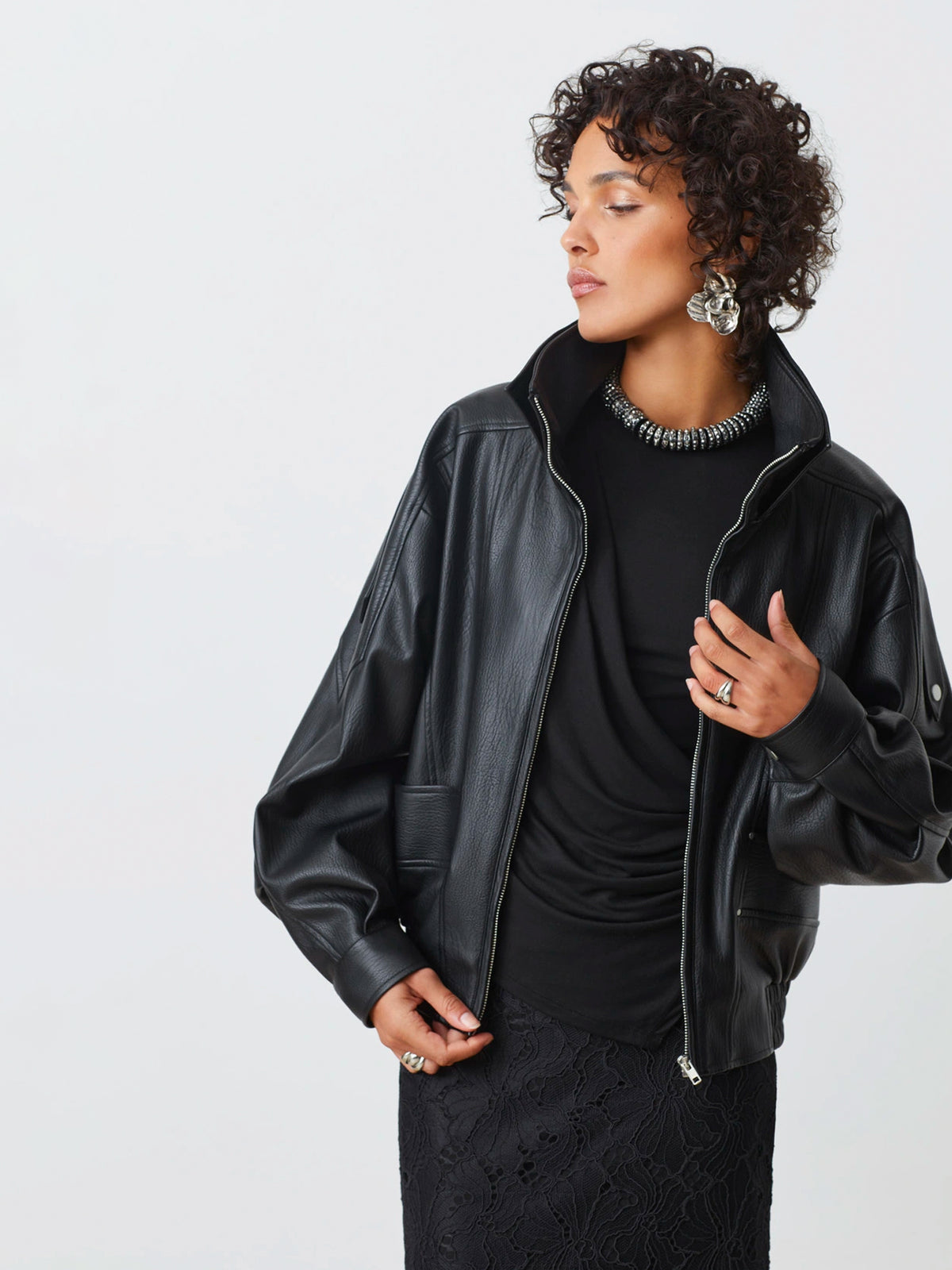 Biker-Jacke aus ECO - Leder mit doppeltem Kragen - Tempel Hamburg
