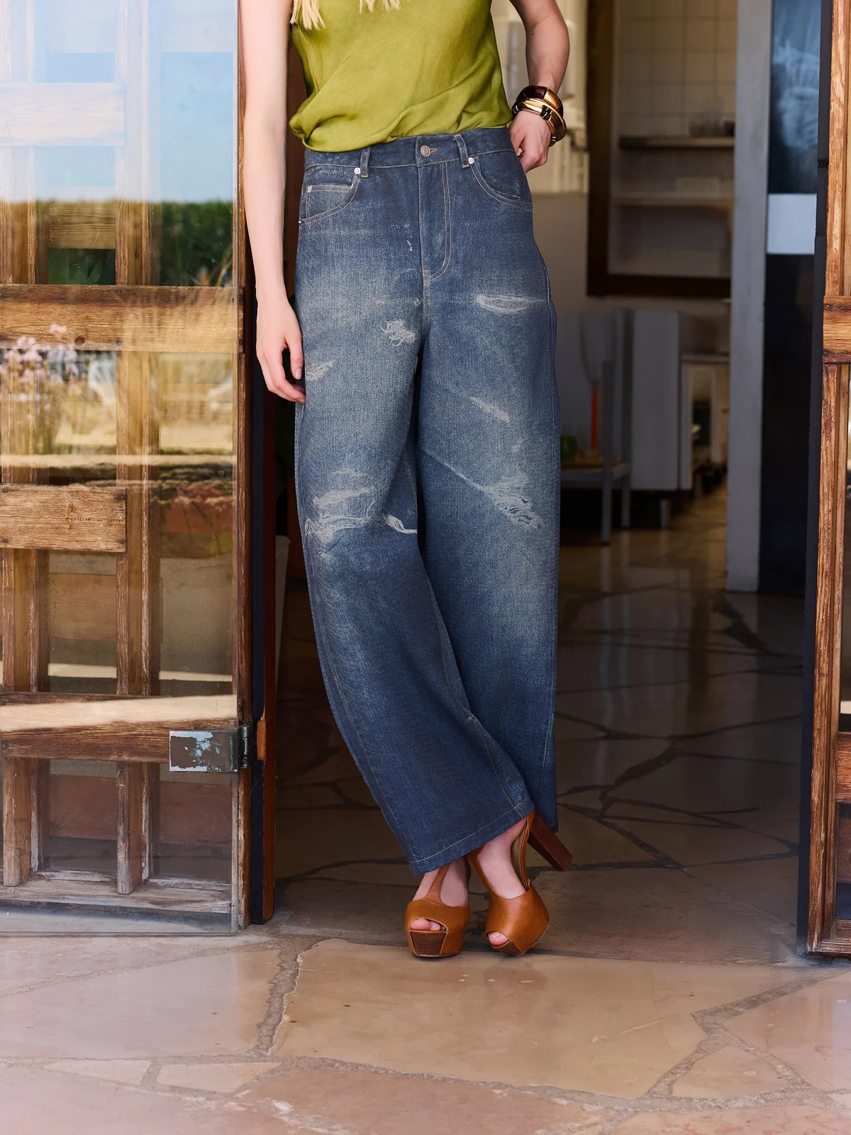 Mit Jeans-Look gesprintete Hose