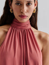 Neckholder Midi-Kleid Mit Volant in Terrakotta - Tempel Hamburg