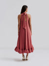 Neckholder Midi-Kleid Mit Volant in Terrakotta - Tempel Hamburg