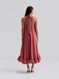 Neckholder Midi-Kleid Mit Volant in Terrakotta - Tempel Hamburg