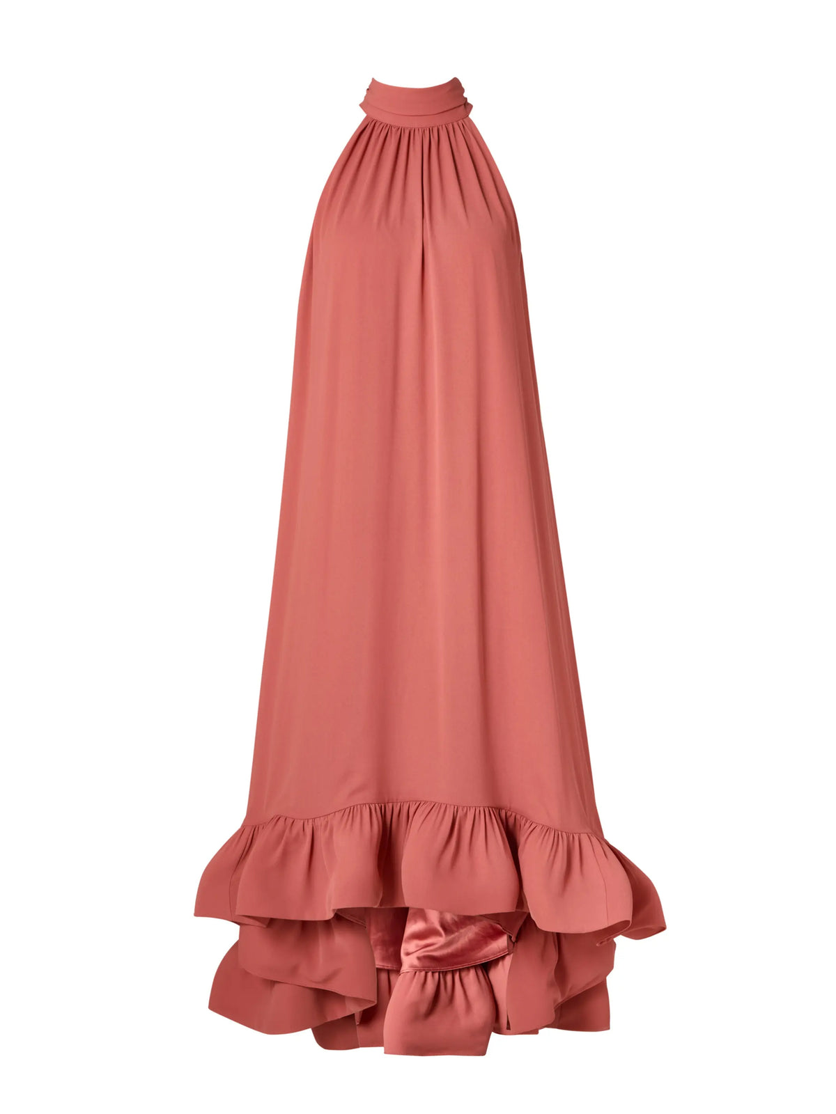 Neckholder Midi-Kleid Mit Volant in Terrakotta - Tempel Hamburg