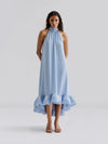 Neckholder Kleid Mit Volant in Ice Blue - Tempel Hamburg
