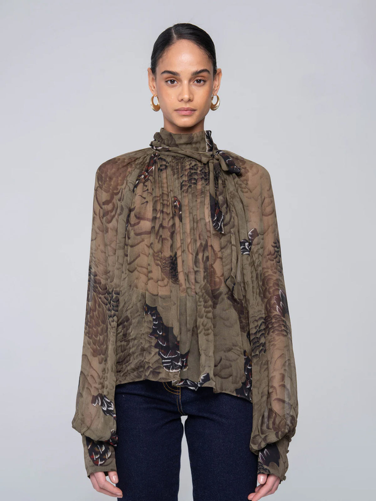 Bluse mit Feder-Print - Tempel Hamburg