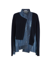 Strickjacke in Woll-Denim Mix