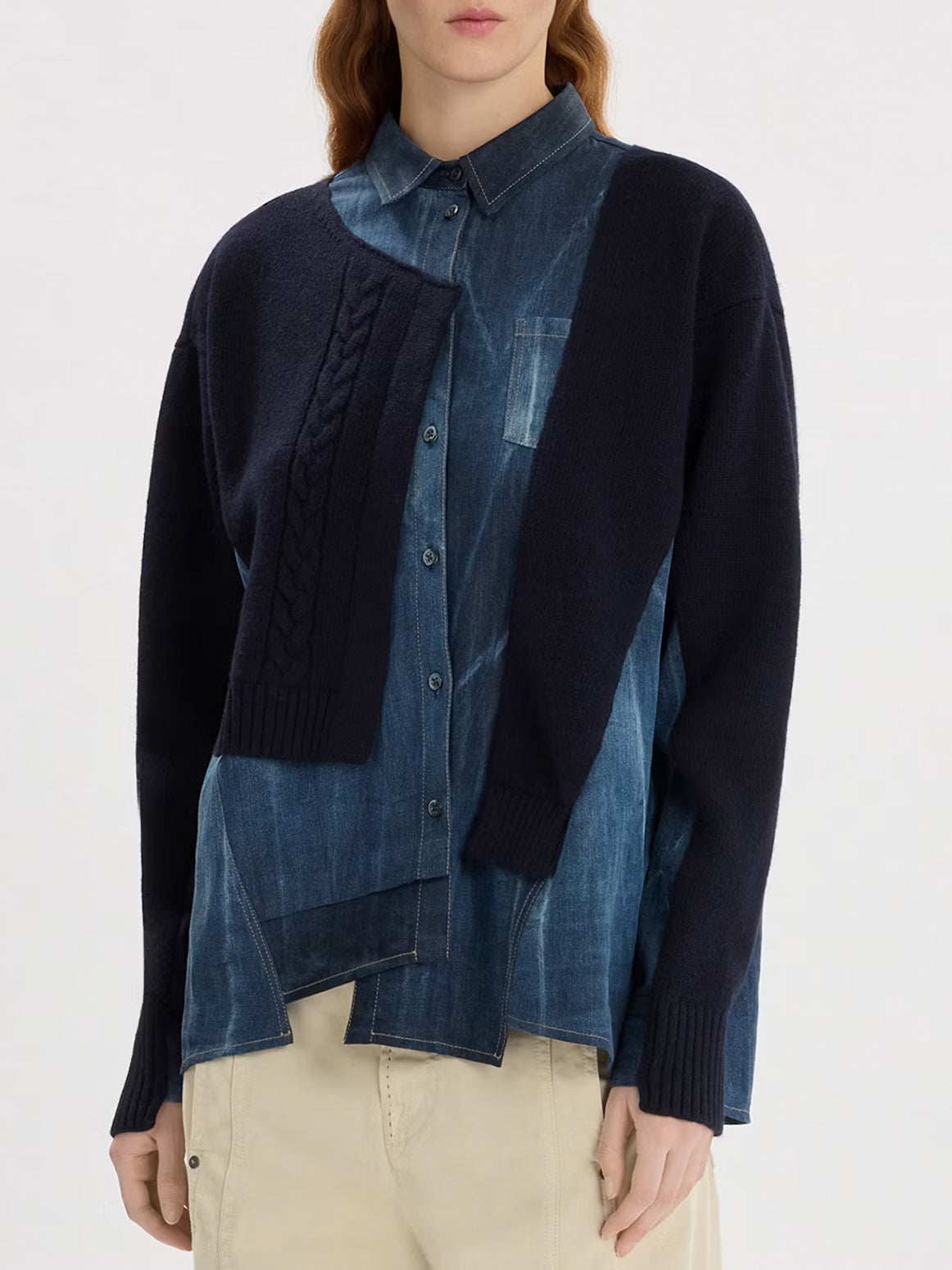 Strickjacke in Woll-Denim Mix
