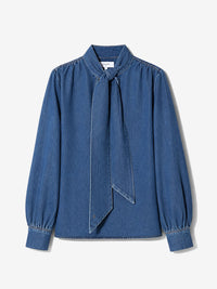 Taillierte Denim-Bluse mit Schleife
