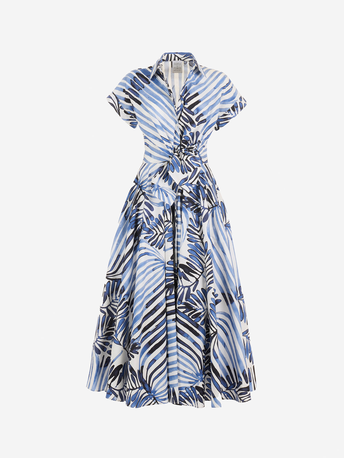 Kleid mit Knotendetail in blau-weiß - Tempel Hamburg