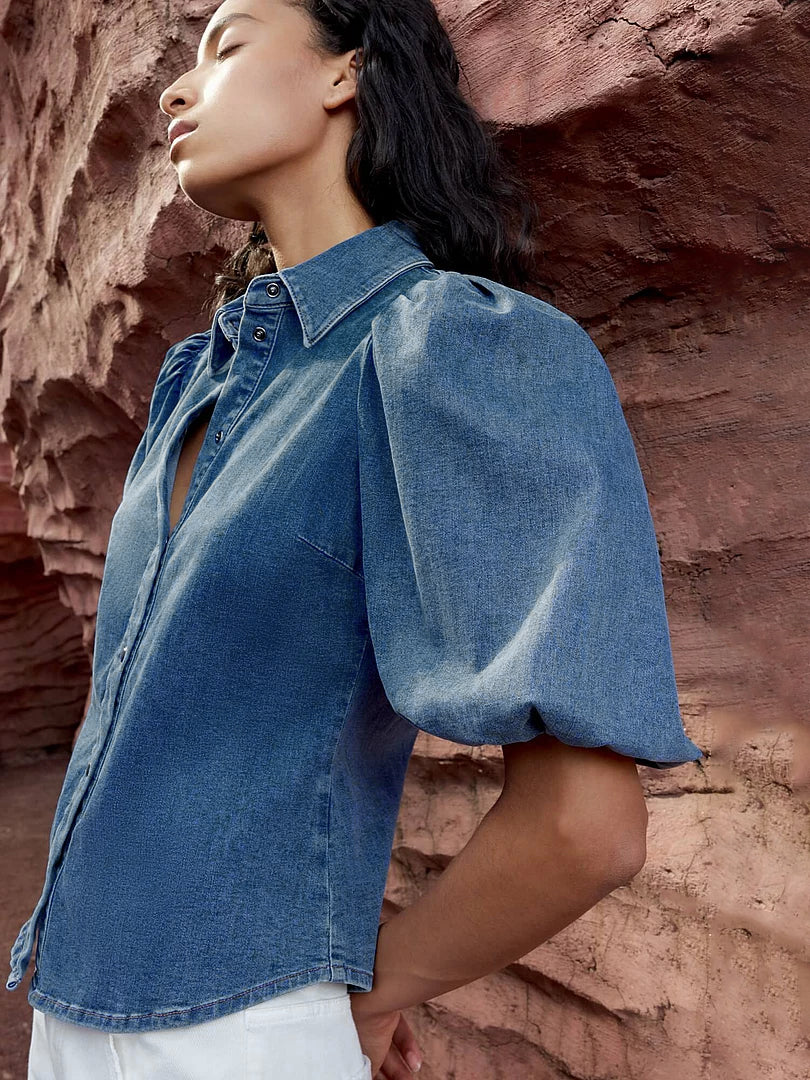Taillierte Denim-Bluse