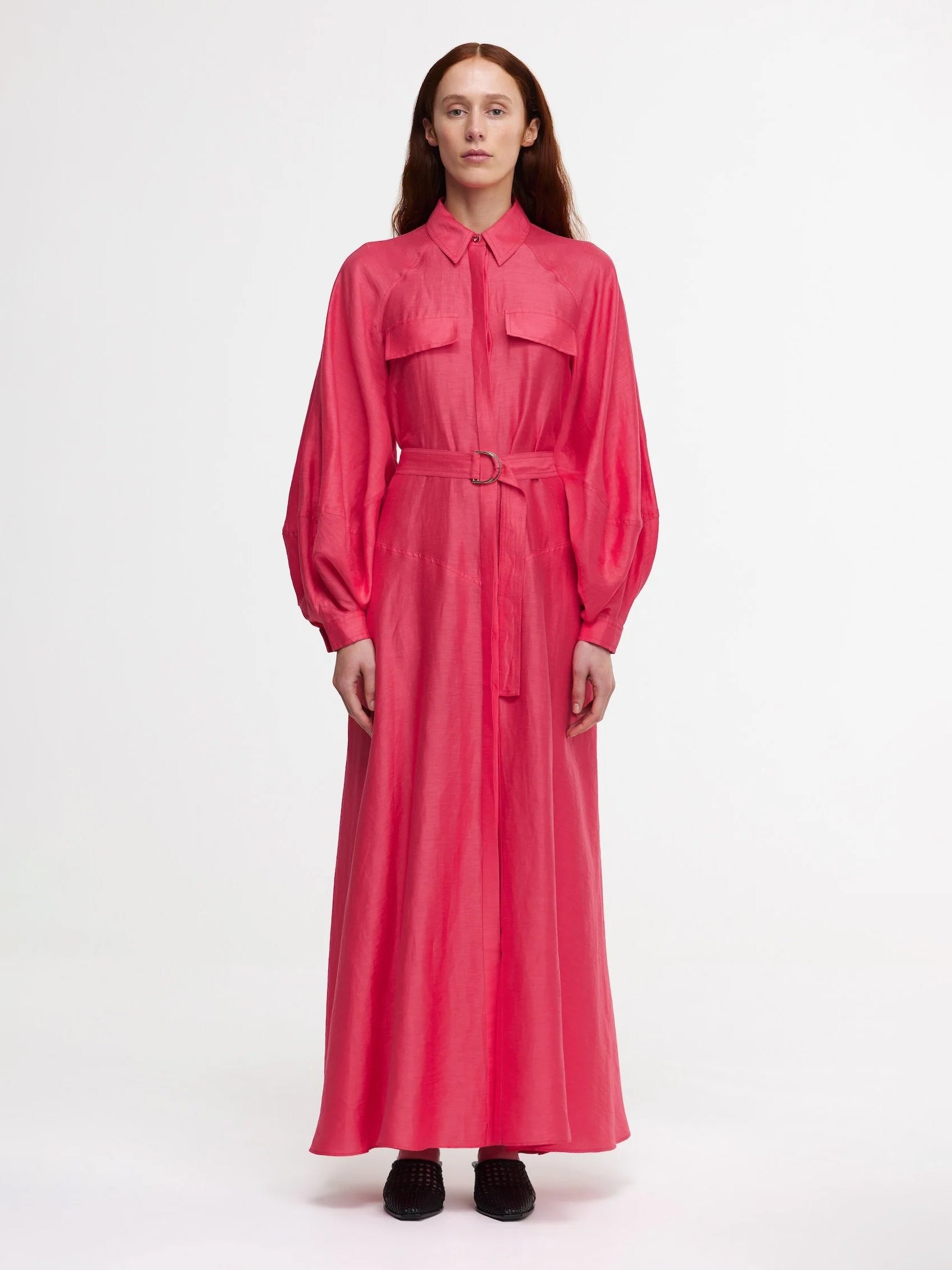 Maxi Leinenkleid in Berry Pink
