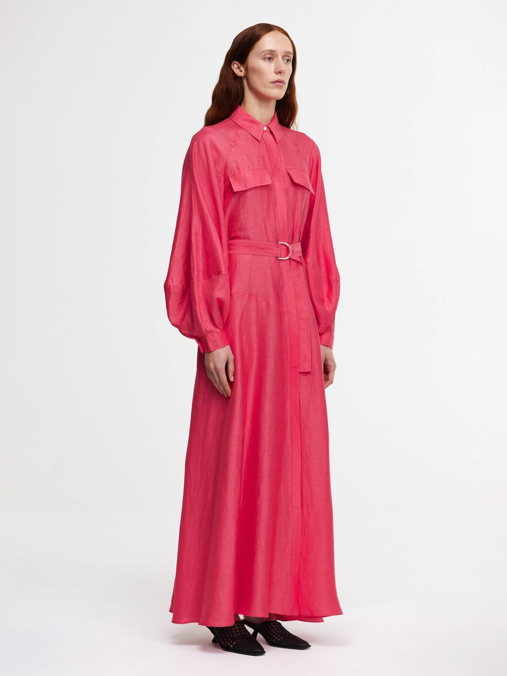 Maxi Leinenkleid in Berry Pink