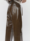 Polished Leather Pants in Olive Brown - Tempel Hamburg