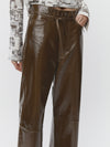 Polished Leather Pants in Olive Brown - Tempel Hamburg