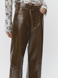 Polished Leather Pants in Olive Brown - Tempel Hamburg