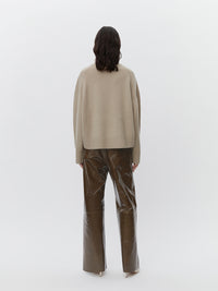 Polished Leather Pants in Olive Brown - Tempel Hamburg