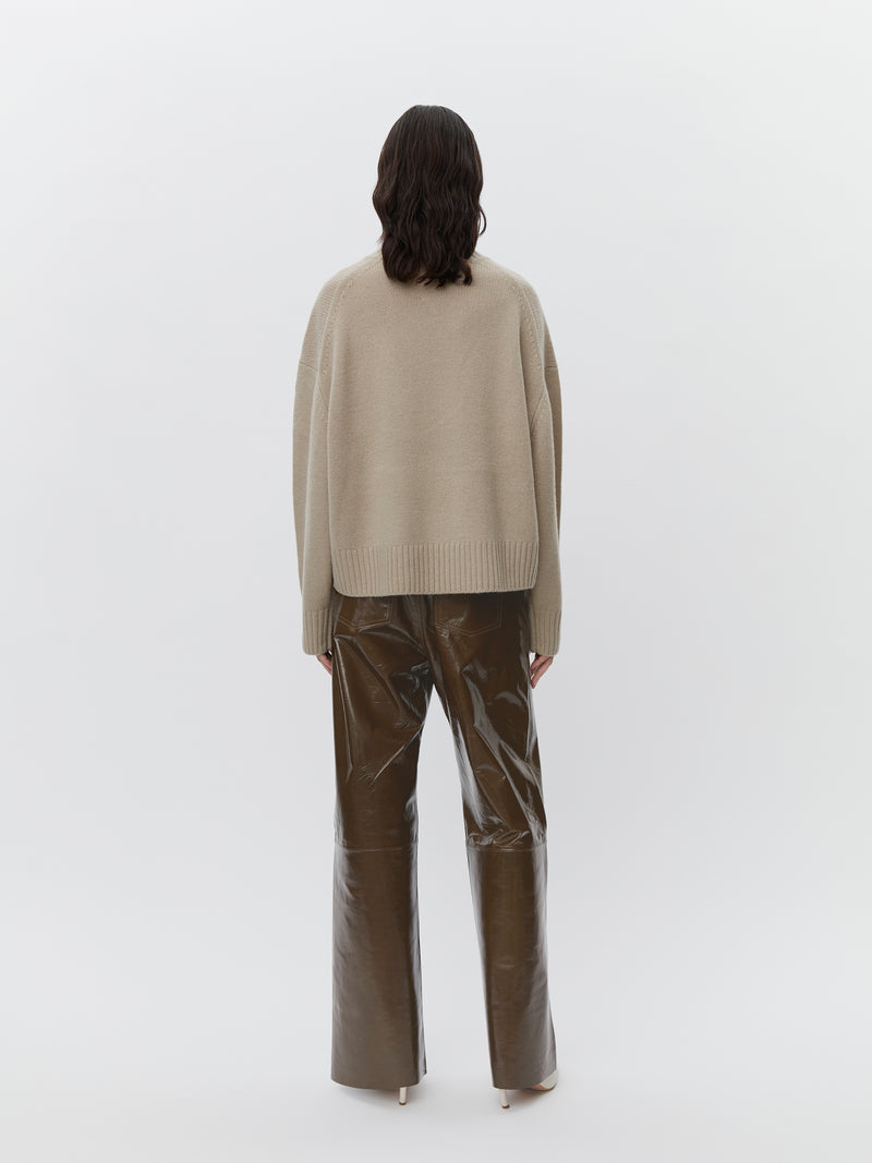 Polished Leather Pants in Olive Brown - Tempel Hamburg