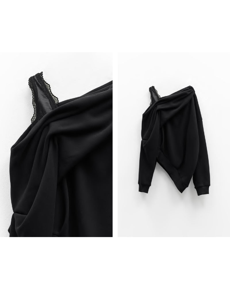 Asymmetrisches Sweatshirt mit Lingerie Einsatz - Tempel Hamburg