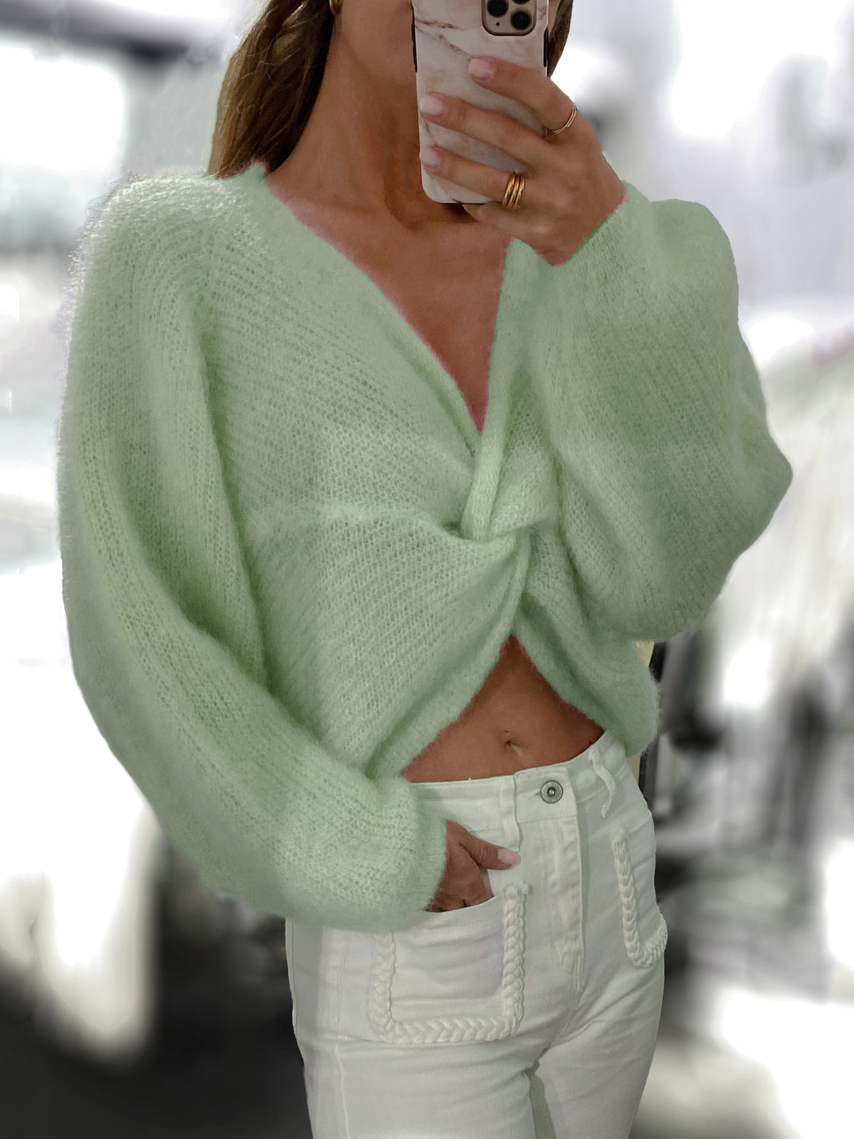 Pullover mit Knotendetail in Mint - Tempel Hamburg