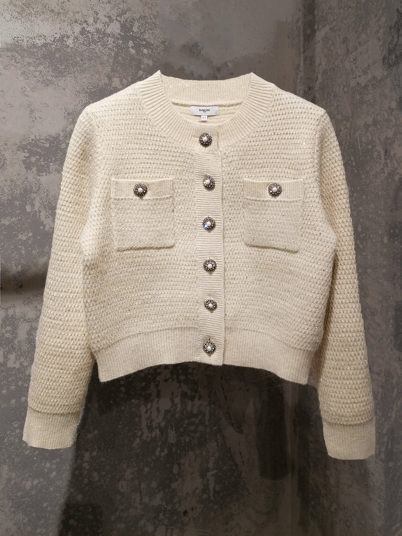 Cropped Strickjacke mit Strassknöpfen - Tempel Hamburg