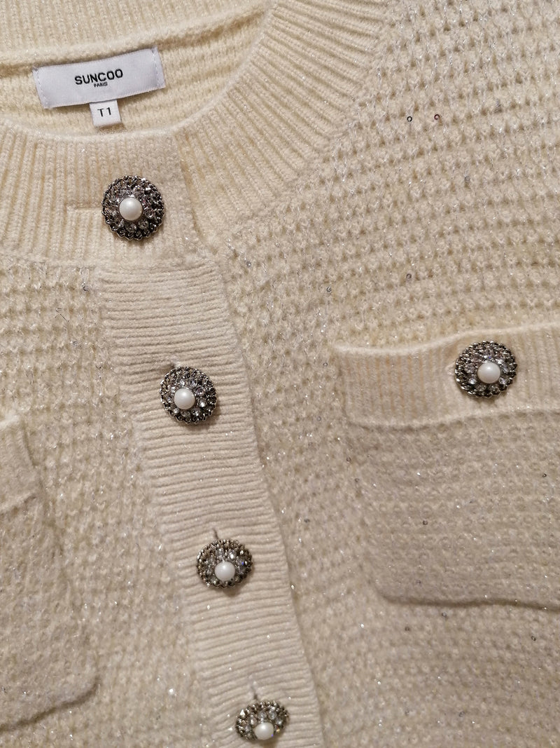 Cropped Strickjacke mit Strassknöpfen - Tempel Hamburg