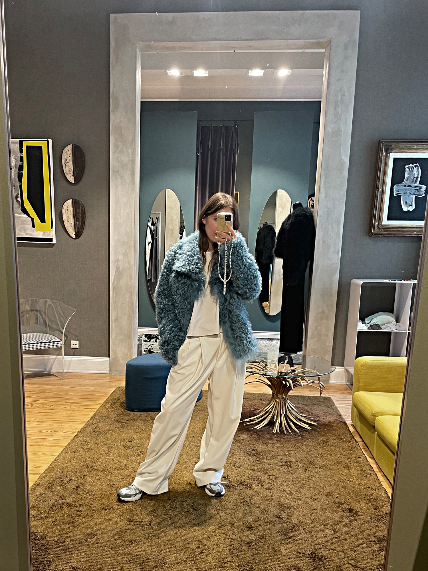 Lammfelljacke  in grau blau - Tempel Hamburg