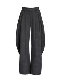 Hose mit weitem Bein aus grau gestreiftem Stretch-Viskose
