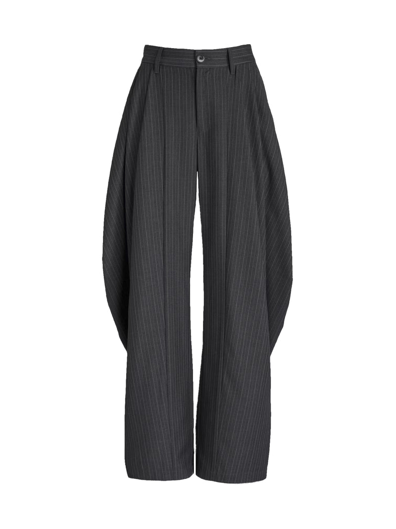 Hose mit weitem Bein aus grau gestreiftem Stretch-Viskose