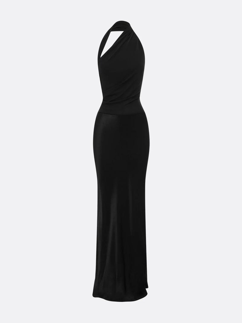 Neckholder Maxikleid in schwarz - Tempel Hamburg