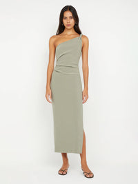 One - Sholder Kleid in salbeigrün - Tempel Hamburg