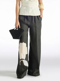 Leinenhose mit Blumenaquarell