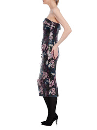 Cocktailkleid  mit 3D Blumenmuster aus Perlen und Pailletten