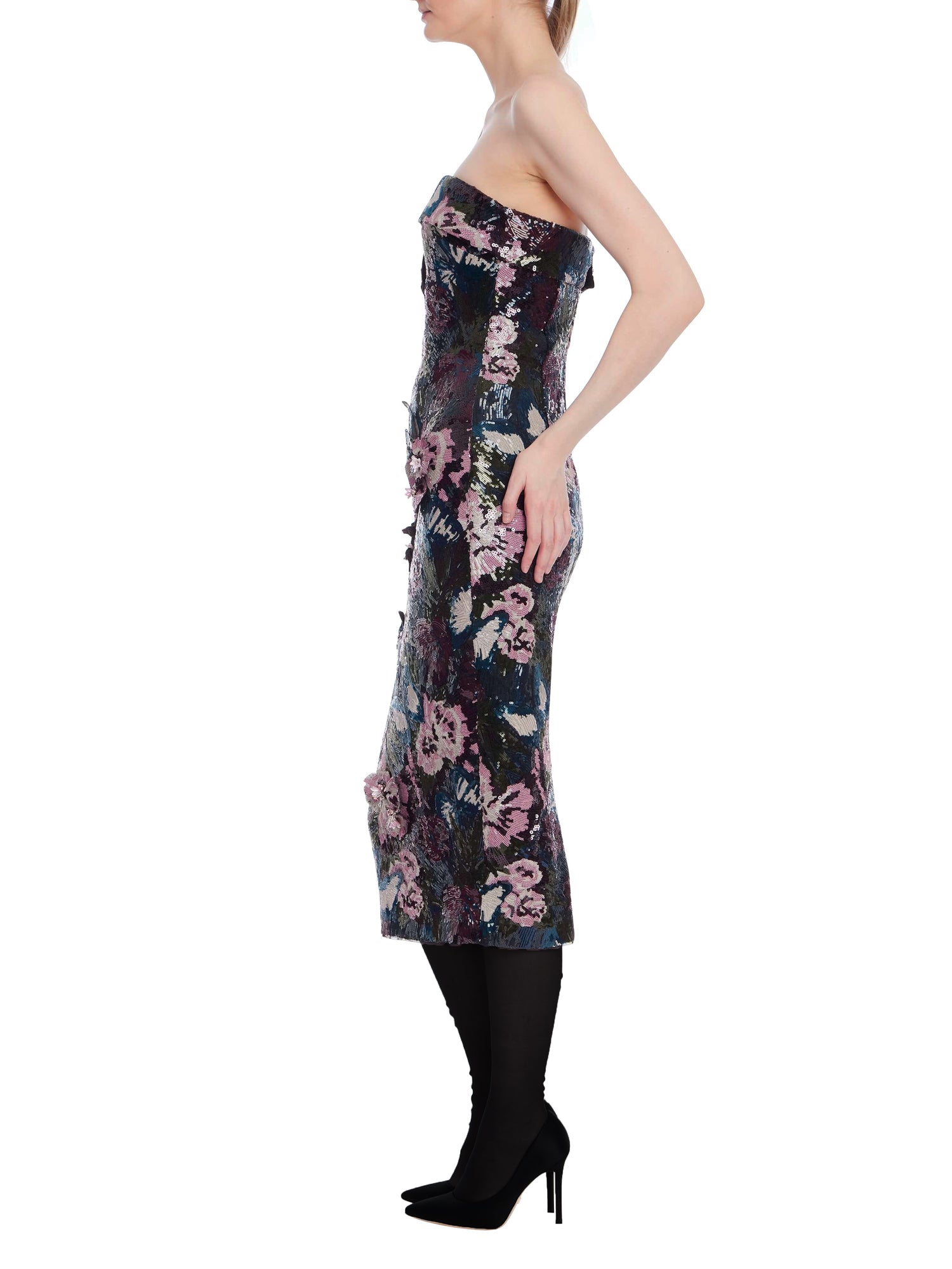 Cocktailkleid  mit 3D Blumenmuster aus Perlen und Pailletten