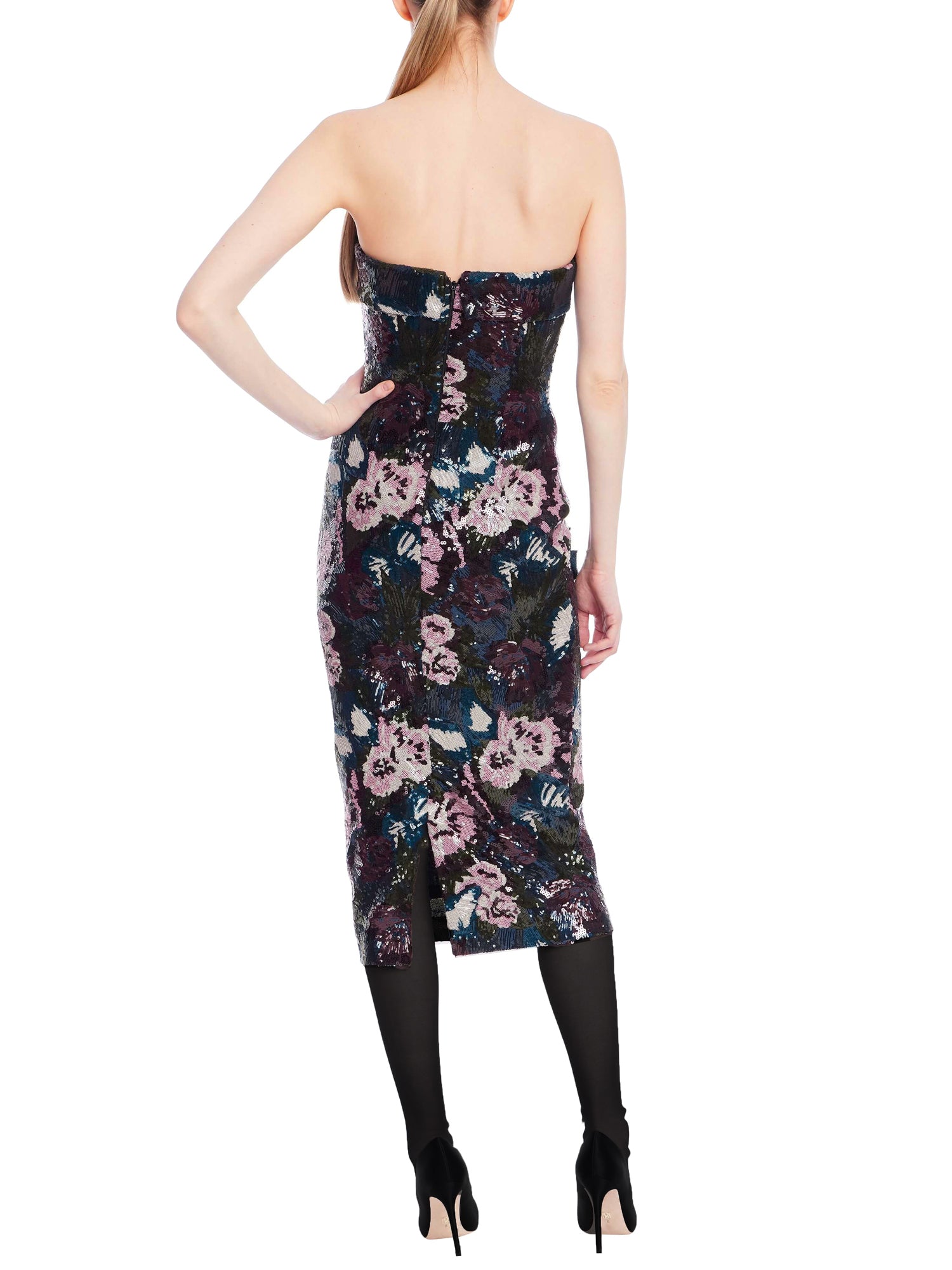 Cocktailkleid  mit 3D Blumenmuster aus Perlen und Pailletten