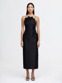 Midi Kleid in schwarz mit 3D Blumen - Tempel Hamburg