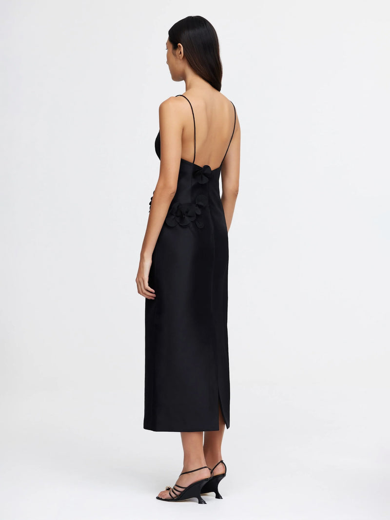 Midi Kleid in schwarz mit 3D Blumen - Tempel Hamburg