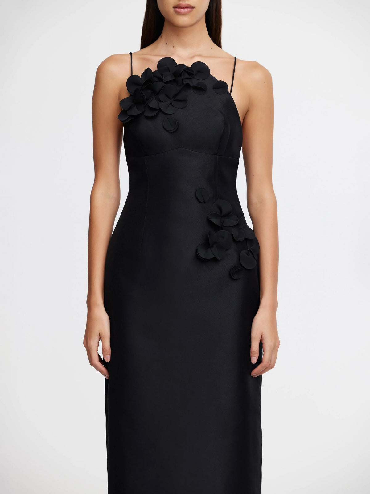 Midi Kleid in schwarz mit 3D Blumen - Tempel Hamburg