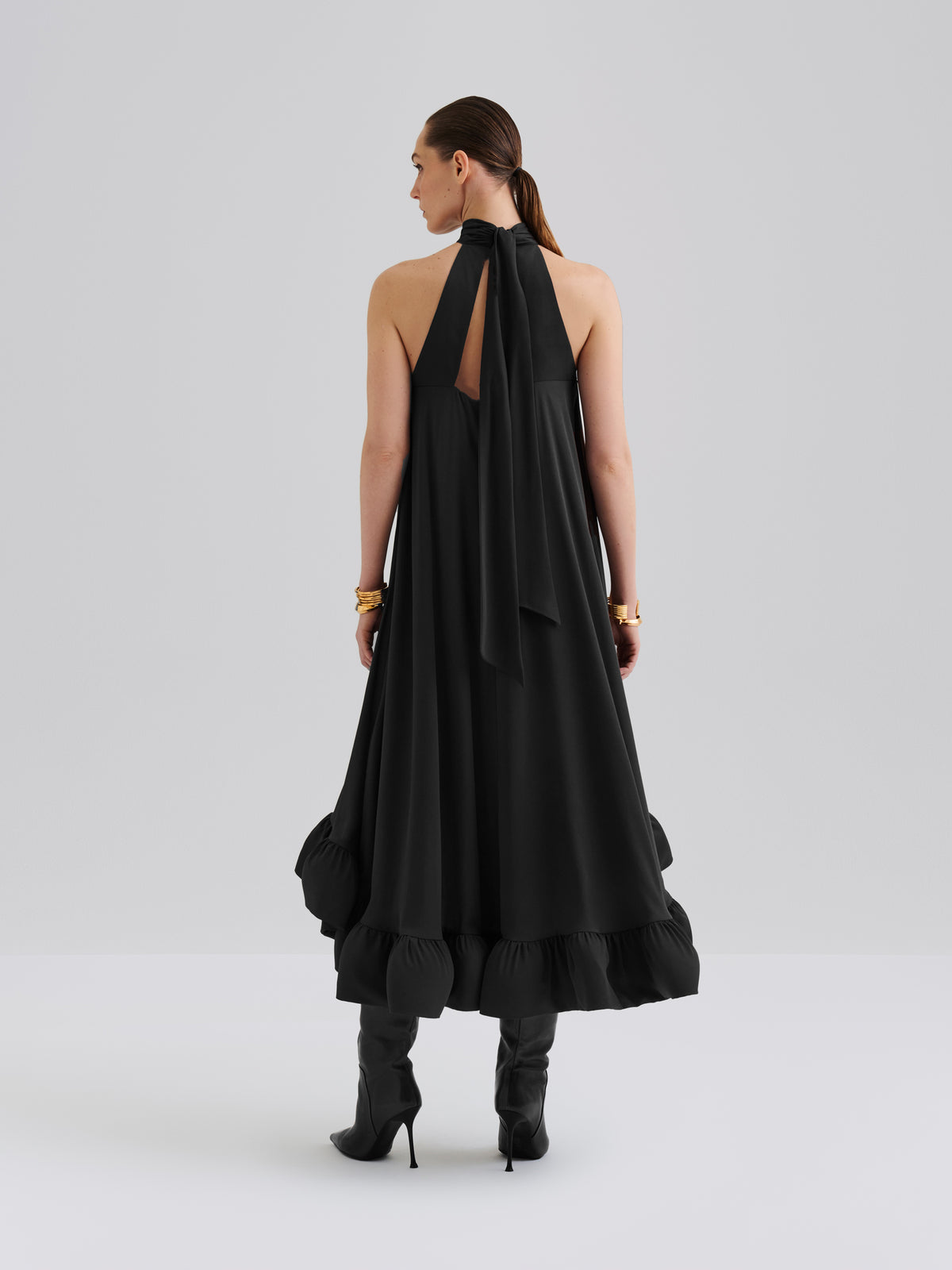 Neckholder Midi-Kleid Mit Volant