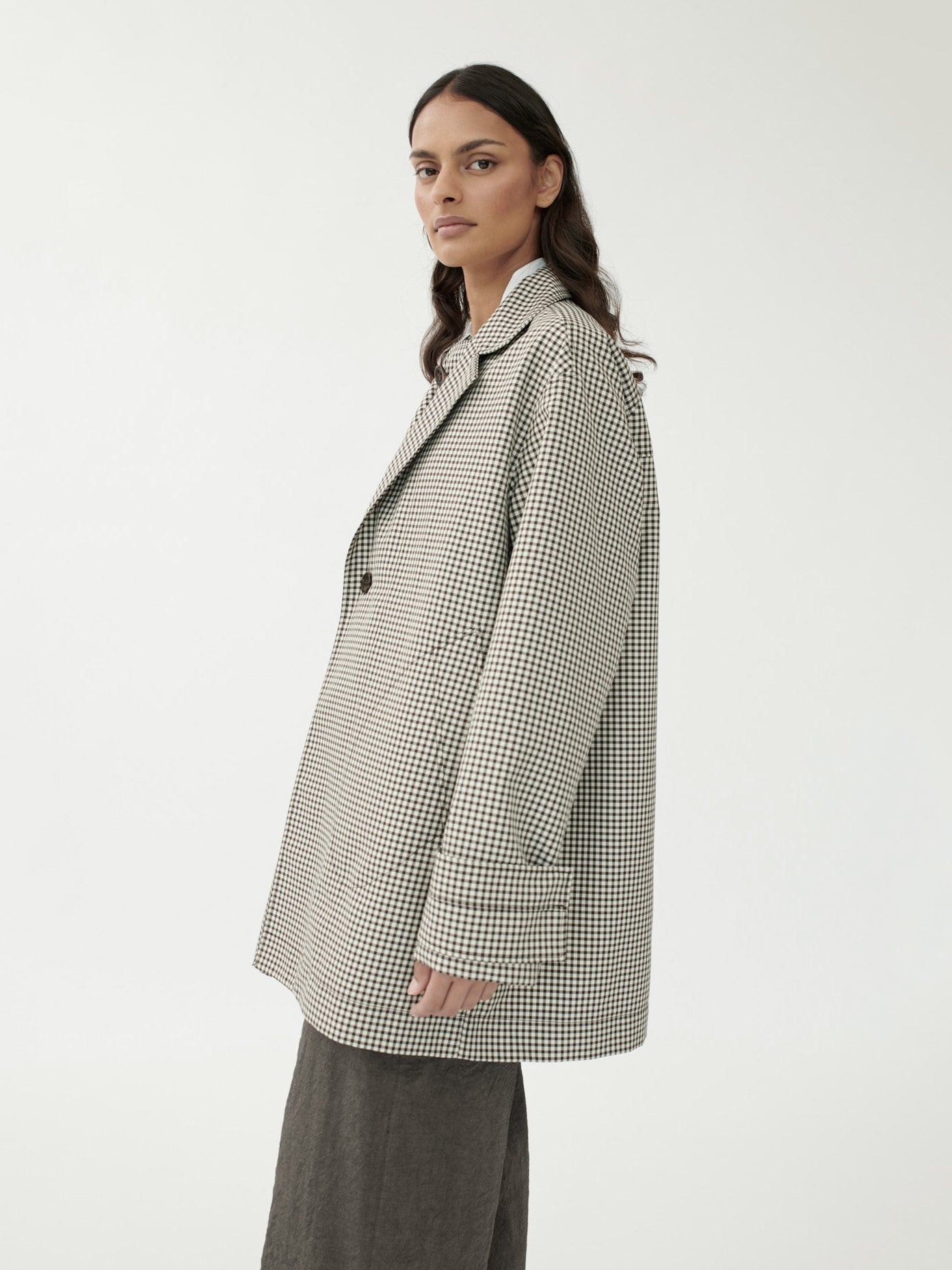 Oversized Caban-Jacke in Technical Pepita Check - Tempel Hamburg