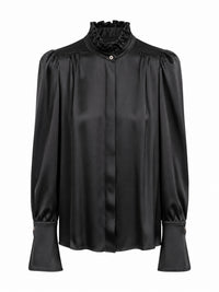 Bluse mit Rüschen am Stehkragen