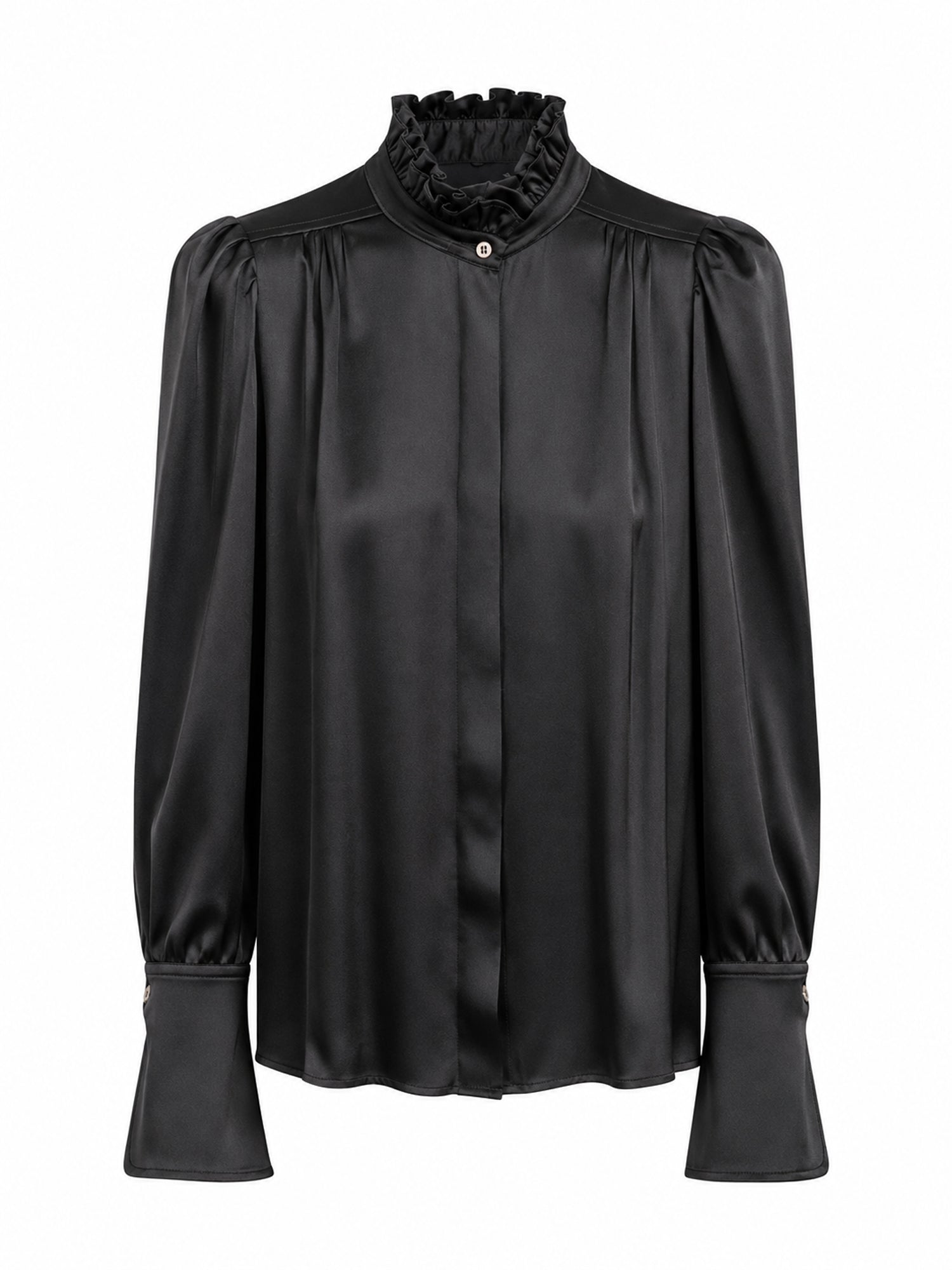 Bluse mit Rüschen am Stehkragen