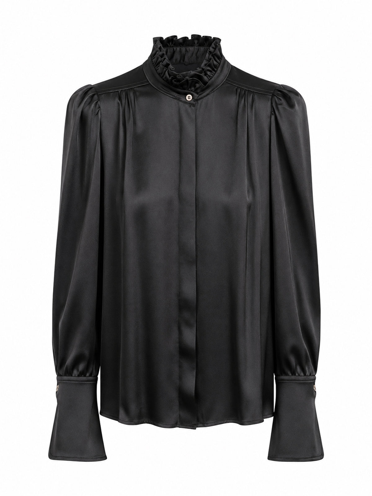 Bluse mit Rüschen am Stehkragen