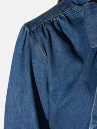 Taillierte Denim-Bluse mit Schleife