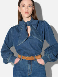 Taillierte Denim-Bluse mit Schleife